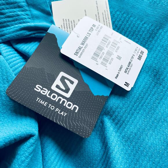 Salomon Essential Warm Top Base Layer Mock Neck Long Sleeve Blue Size Medium NEW - Picture 7 of 9